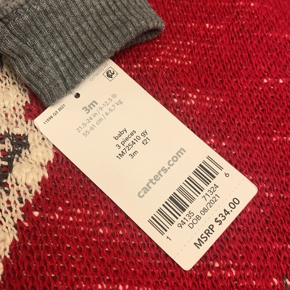 Carters 3 Piece Buffalo Plaid Christmas Bodysuit Fleece Zip Hoodie & Pants NEW - Picture 4 of 7